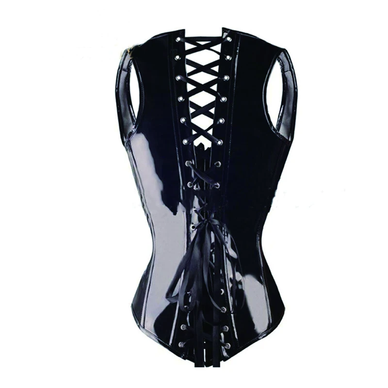 Black PVC Leather Steampunk Corset Basque Cincher Bustier Sexy Faux Leather PVC Wasit Trainer Bodyshaper Corsets Lingeries