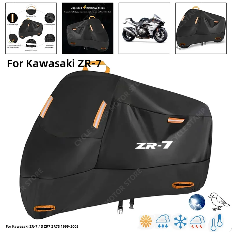 

Водонепроницаемый чехол для мотоцикла Kawasaki ZR-7 / S ZR7 ZR7S, наружная защита от дождя, пыли, мусора, погода 210D, ткань Оксфорд