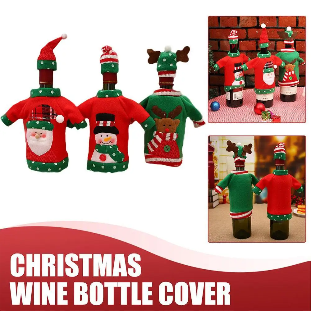 

Wine Bottle Cover Santa Claus Snowman Deer Christmas Gift Bags Hold Christmas Decoration Ornament Home Table Party Decoration