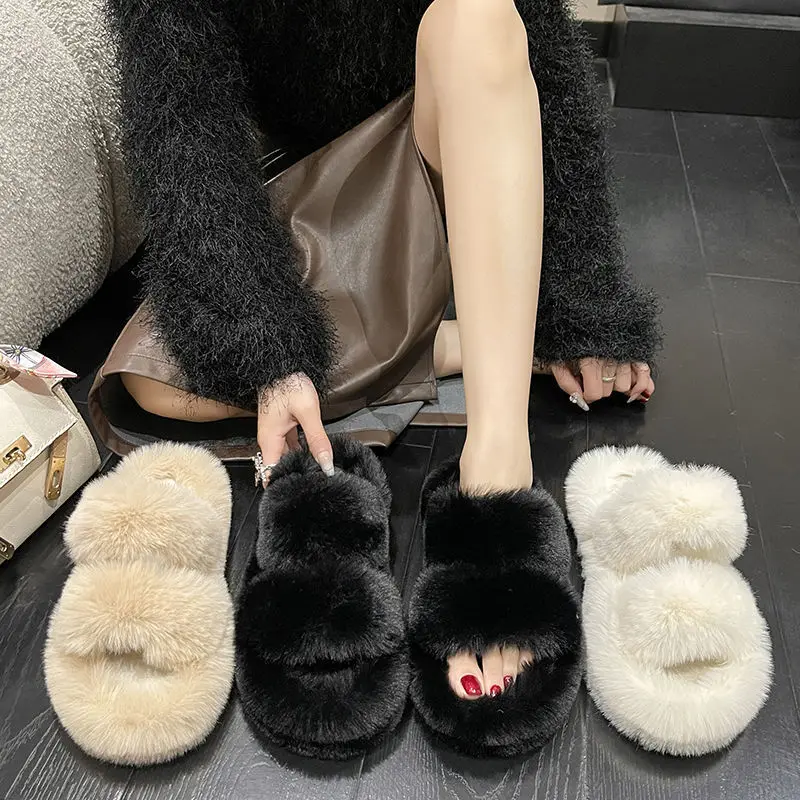 Woolen Cotton Home Slippers For Women In Autumn And Winter, Korean Version, Fashionable And Versatile Non Slip Plush Slippers