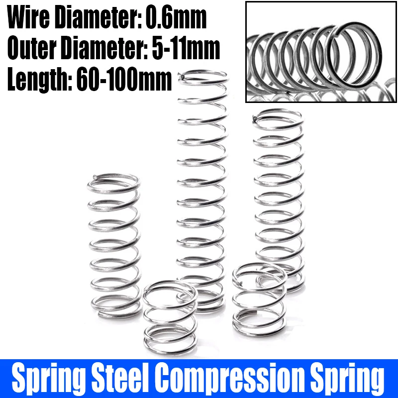 

5PCS 0.6mm Wire Diameter Compression Spring Galvanized Spring Steel Return Spring 5-11mm Outside Diameter L=60-100mm