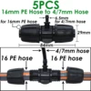 KESLA 5PCS 16mm 20mm 25mm PE Pipe 1/2 3/4 1'' Connector Splitter Tee Coupling to 4/7mm 1/4 Hose Garden Watering Drip Irrigation 6