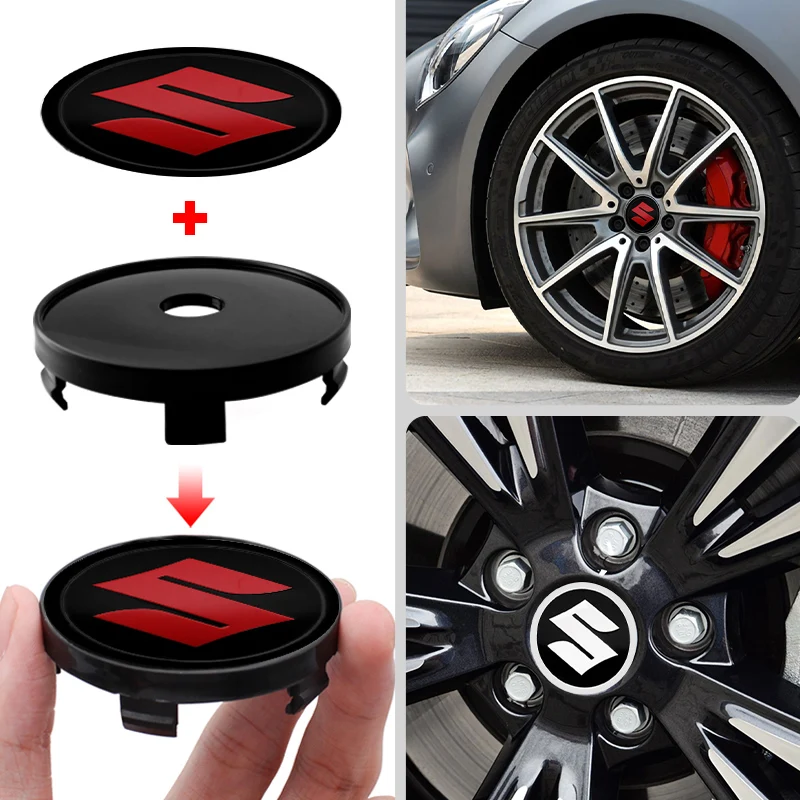 Car Wheel Center Hub Caps 4Pcs 54mm 56mm 60mm S Logo Badge Rim Cover Emblem for Suzuki Swift Jimny Vitara Baleno SX4