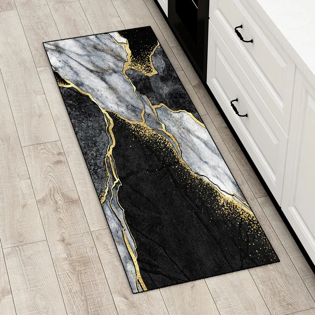 Luxury Black Kitchen Mats For Floor Nordic Simple Bedside Carpet Abstract  Gold Geometric Line Area Rug Flannel Hallway Rug - AliExpress
