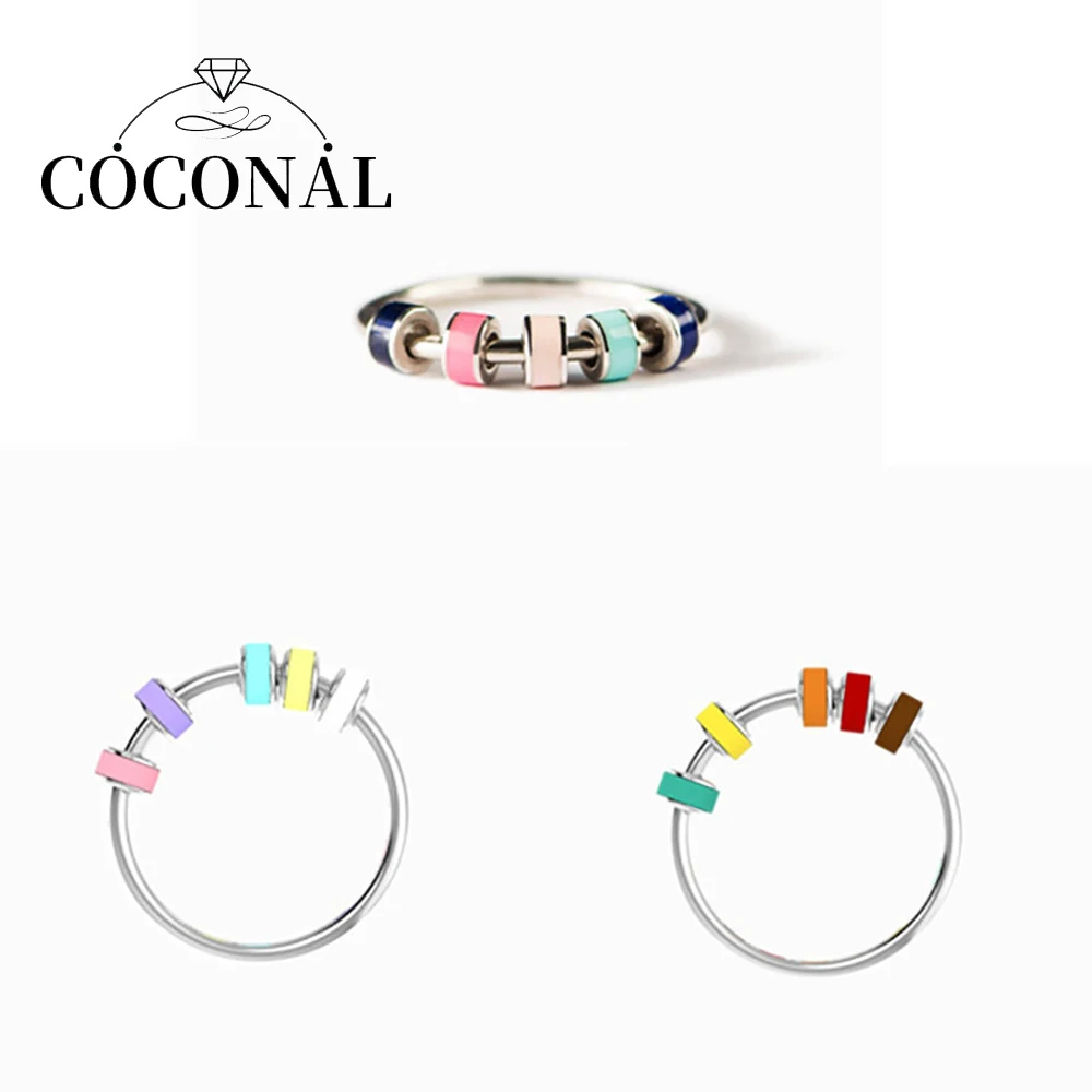 Anxiety Lie Ring Colorful Enamel Unisex Fidget Ring With Bead Worry Stress Relief Jewelry Lovers Stacking Finger Creative Rings