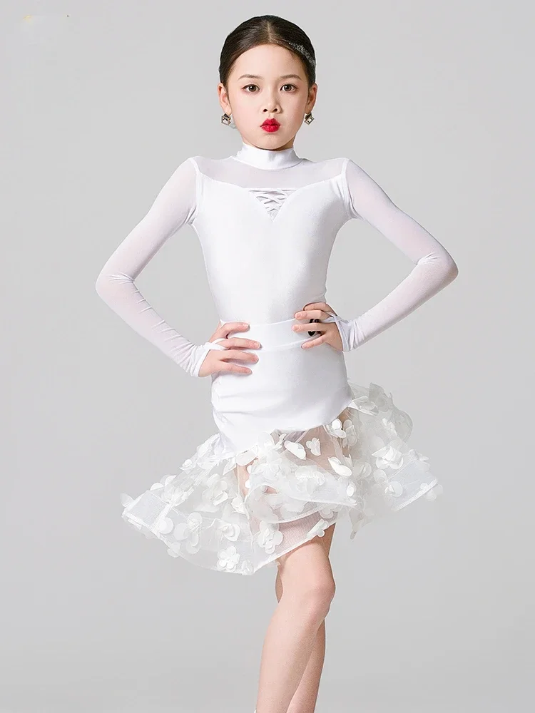 

Cha Cha Rumba Samba Dress Tango Latin Dance Clothes Girls Kids Performance Dance Skirt Ballroom Dance Competition Dresses Child