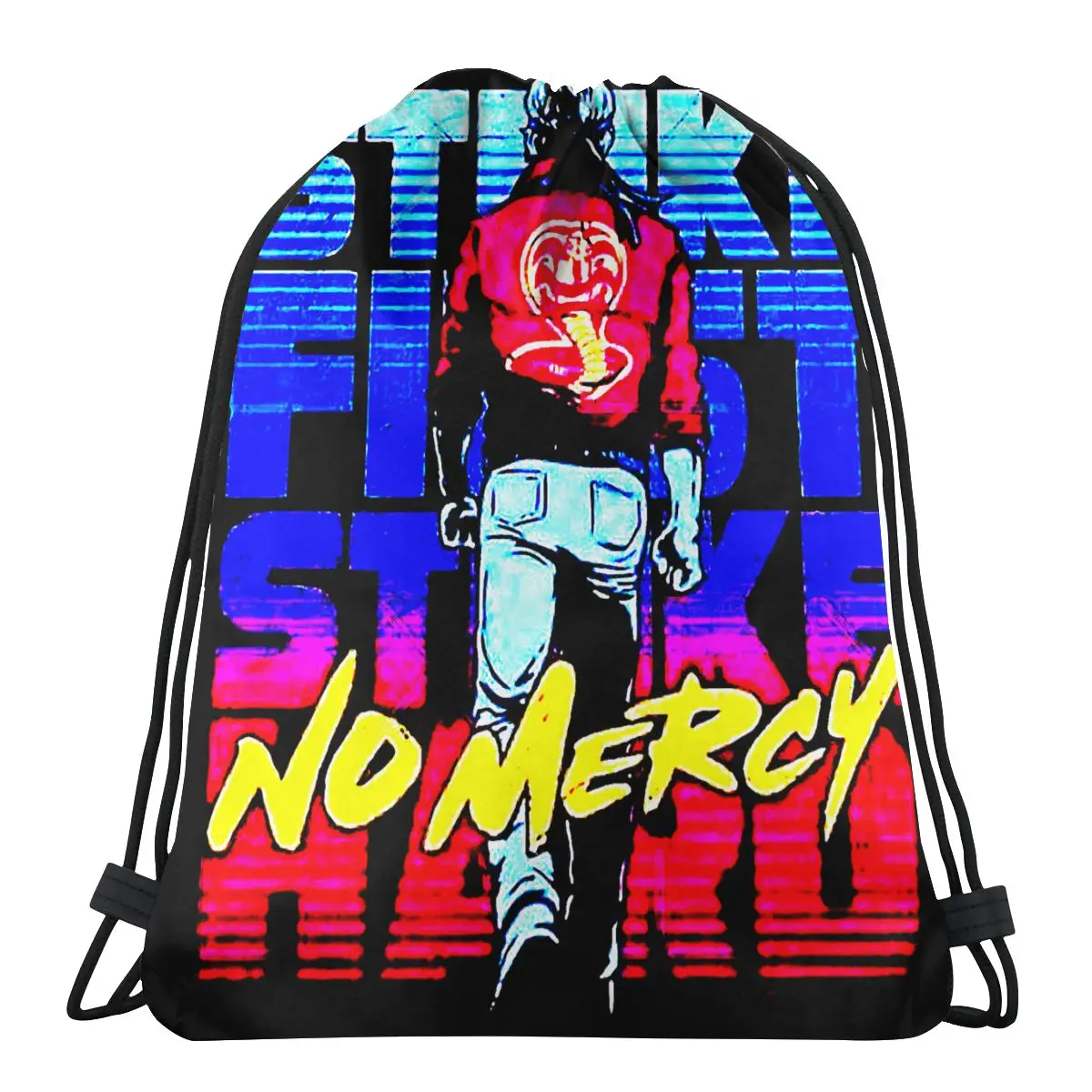 

No Mercy Cobra Kai Daniel Johnny Robby TV Series Portable Sports Drawstring Bags Riding Gym Shoes Storage Backpacks