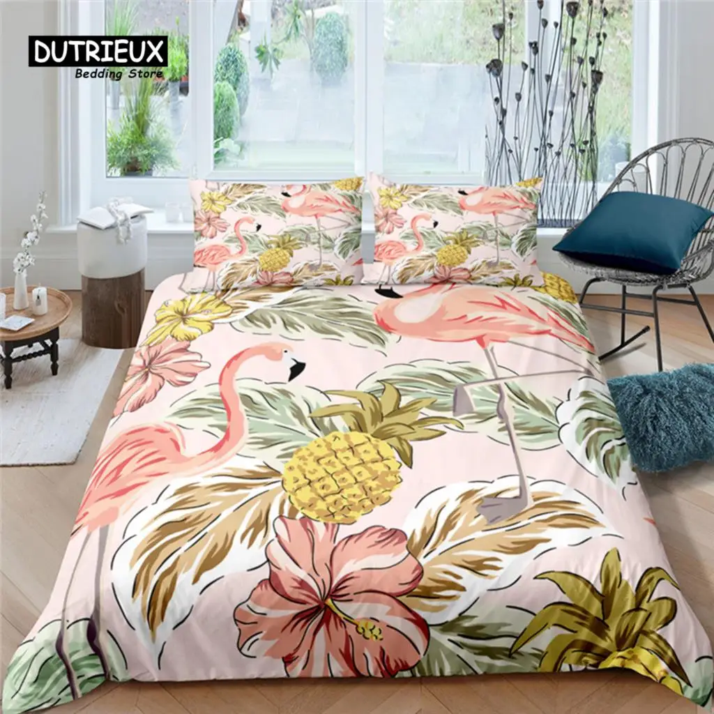 

Home Living Luxury Flamingo Print 2/3Pcs Soft Duvet Cover PillowCase Queen and King Size Kids Bedding Set EU/US/AU Size