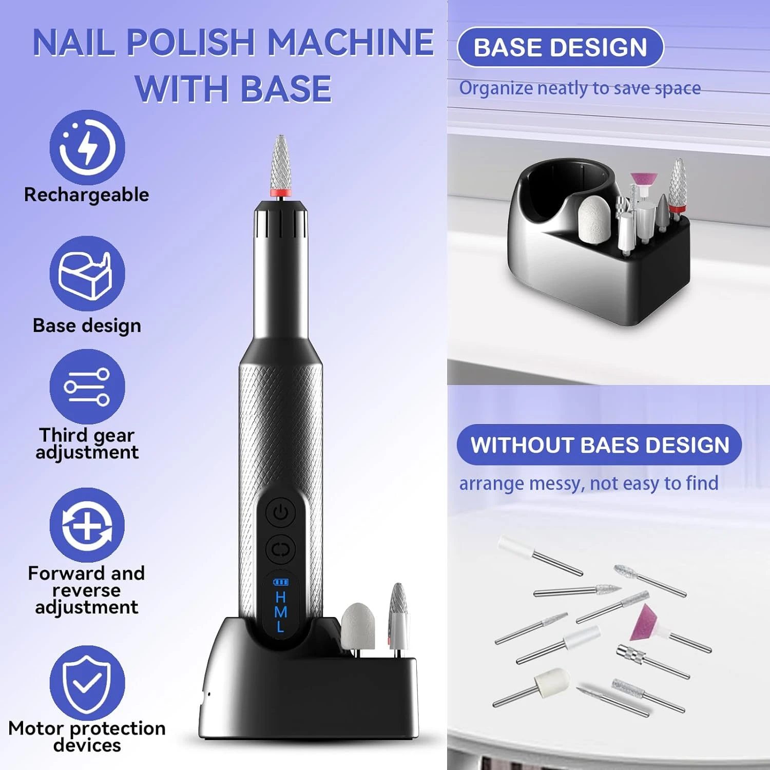 Professional Rechargeable Nail Drill Kit-Portable Beauty Tool for Acrylic, Manicure, Pedicure-Grinder, Polisher, Trimmer W