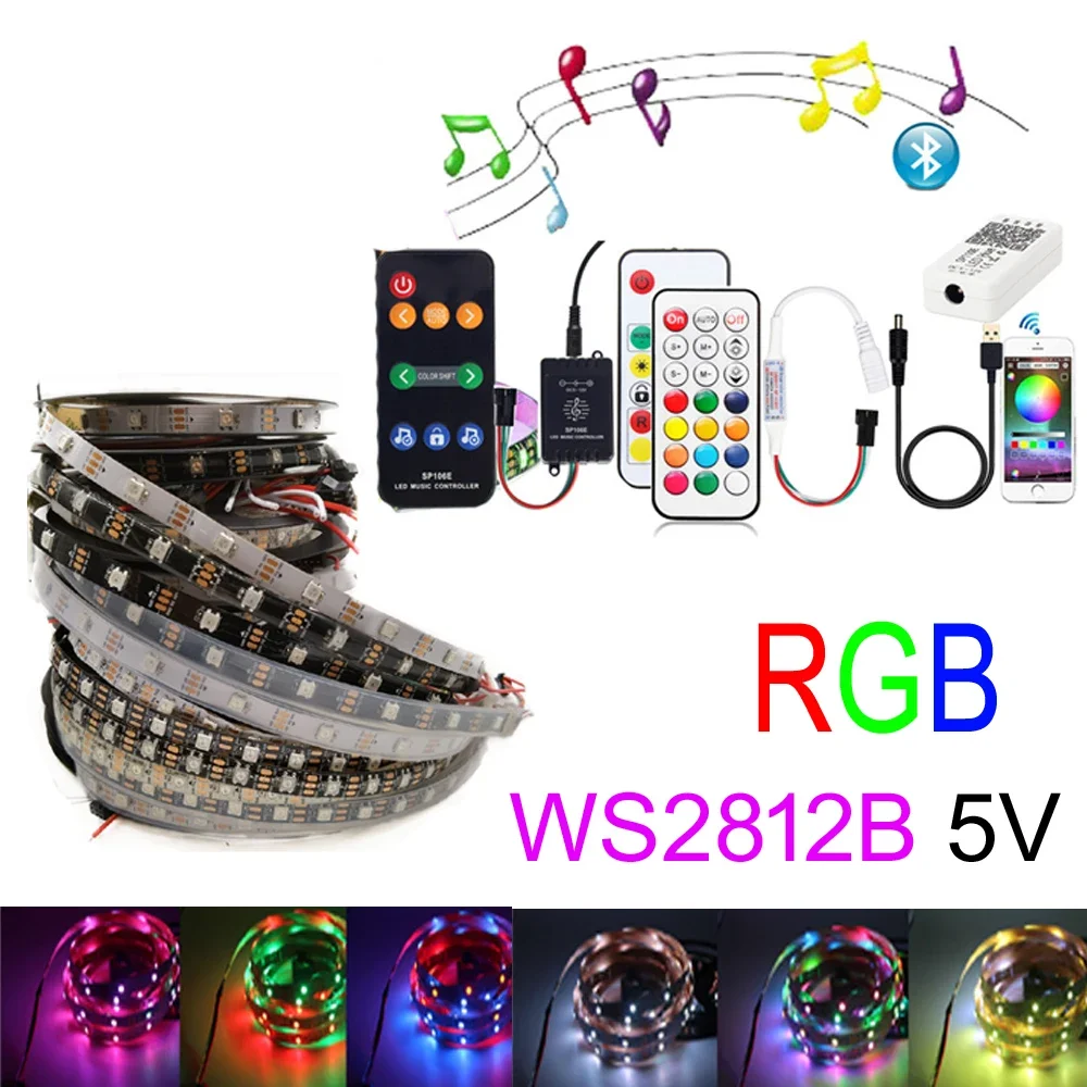 Description Picture 2 of item1M-5M 5V USB WS2812B Smart Pixel Led Strip Light RF Bluetooth-compatible Music Controller Addressable TV Back Under Cabinet Lamp