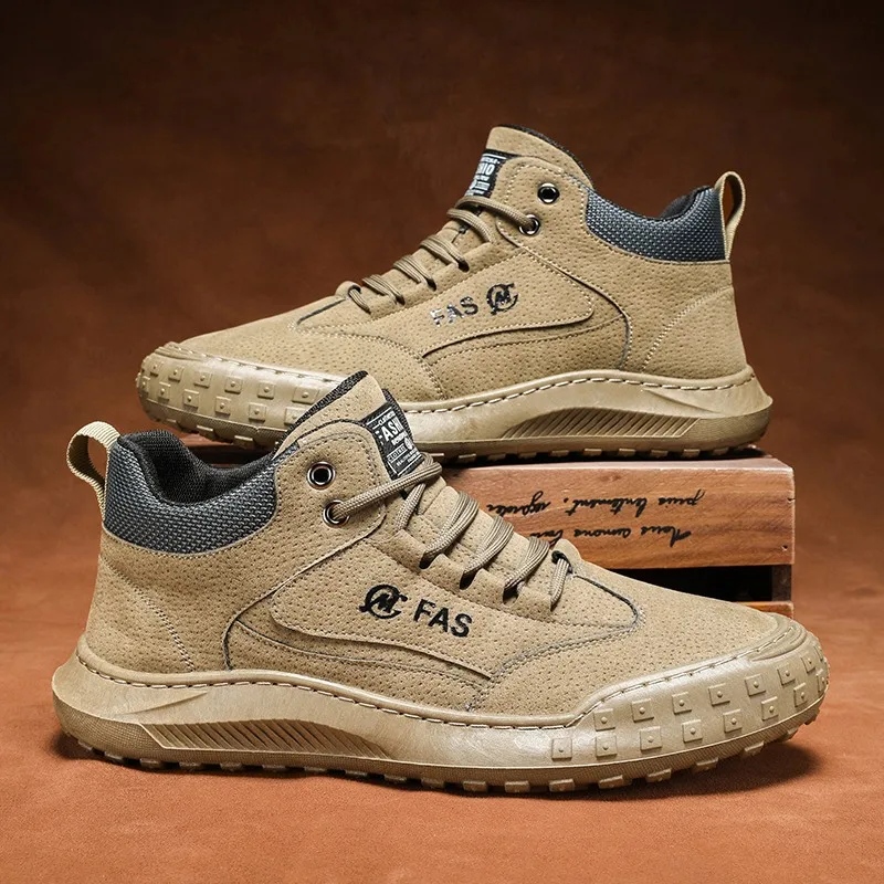 

Autumn and winter high top sneakers trend retro work shoes