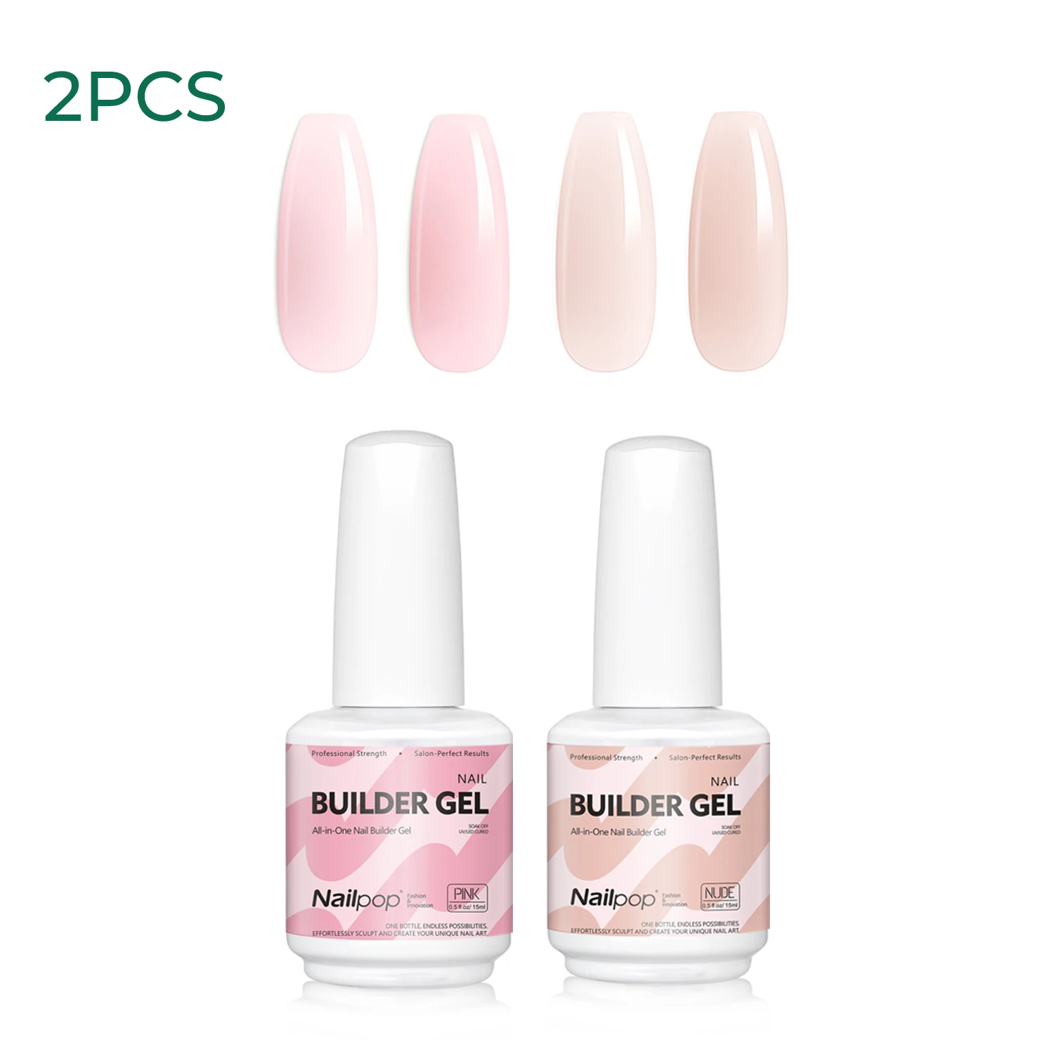 Nailpop 15ml Builder Gel: Enhanced Nail Strengthener & Extension Polish - Soak Off UV Gel Rhinestone Glue in 4 Vibrant Colors