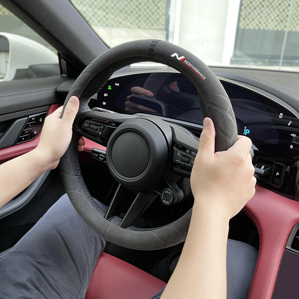 Per Hyundai I20N Kona N I30N Veloster Nline Tucson Sonata Coprivolante Per Auto In Pelle Scamosciata Coprivolante Automatico Antiscivolo