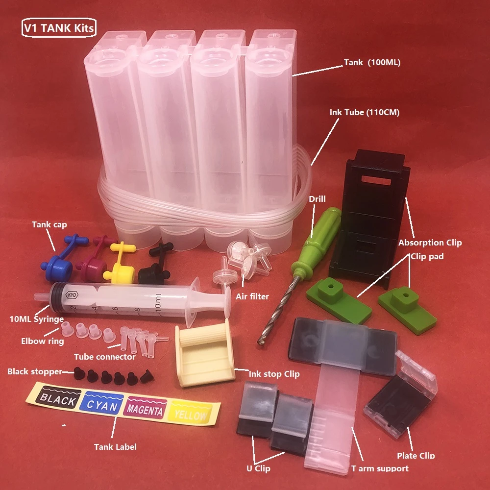 4 Color Continuous Ink Supply System Universal CISS Kit Accessories