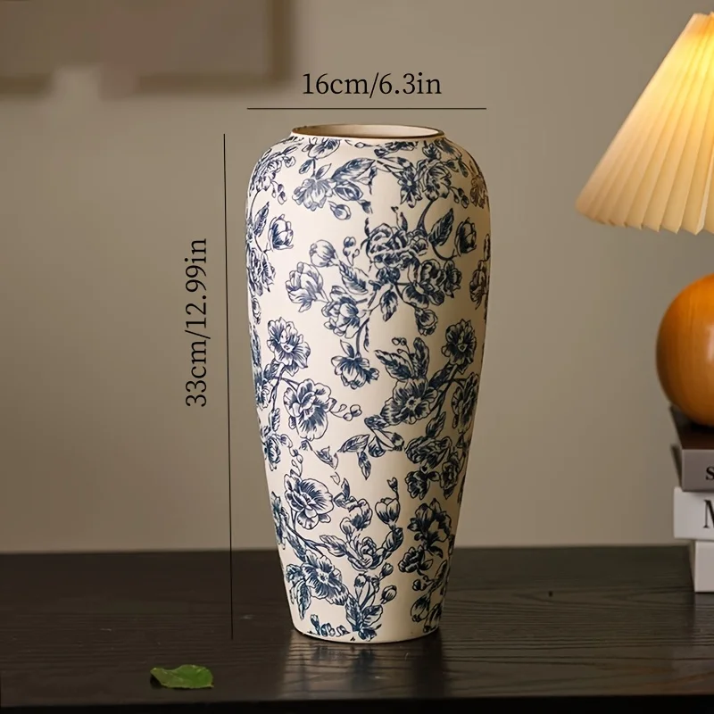 Vintage Handcrafted Ceramic Vase, Traditional Chinese Blue White Cylinder Flower Vase, Exquisite Home, Dining Table Decor