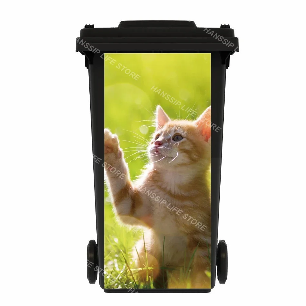 Funny Animal Trash Can Mural Stickers Self-Adhesive Removable Kitchen Rubbish Bin Decorative Outdoor Garbage Can Art Decals trash can sticker