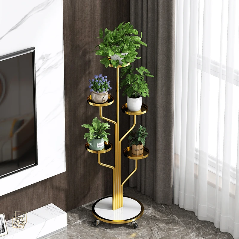 Luxury Party Plant Flowers Stand Modern Wheels Tiered Metal Display Plant Shelf Patio Storage Estanteria Plantas Outdoor Decor