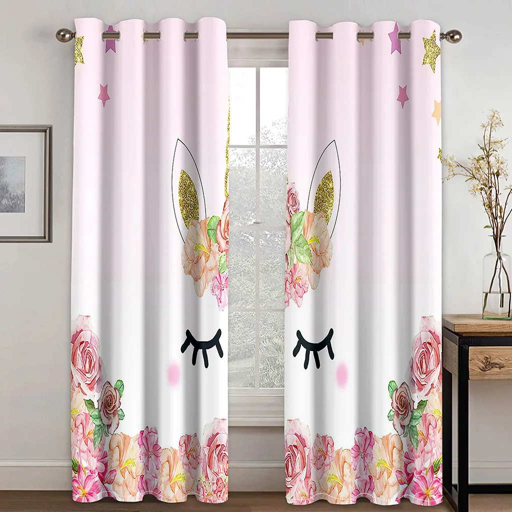 

3D Cartoon Anime Style Rainbow Horse Curtain 2 Panel Free Shipping Kids Bedroom Living Room Home Decor Curtains