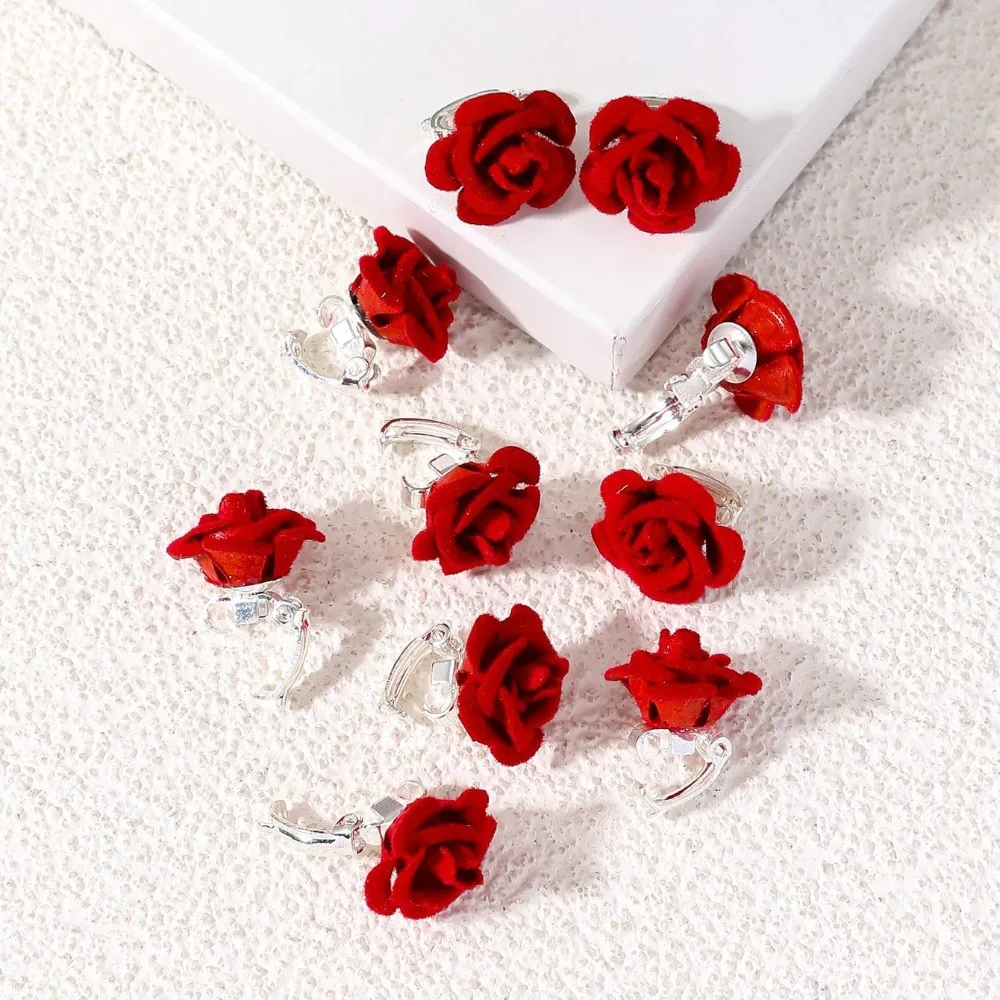 10pcs Fashion Korean Rose Hair Clip Red Mini Hair Buckle Resin Hair Claw Valentine's Day