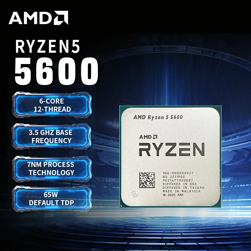 Processeur AMD Ryzen 5 5600 R5 5600 3.5 GHz, 6 cœurs, 12 threads, 7nm, L3 32 Mo, socket AM4, 100-000000927, nouveauté