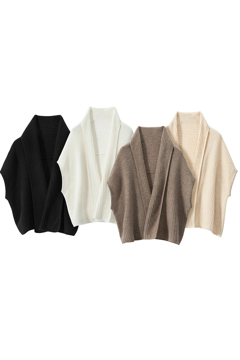 Sb2627c6c933f4e599e7c37cccf112704K New Autumn and Winter Women's 100% Cashmere Shawl Knitted Cardigan Solid Color Scarf Fashion Warm High Quality Wool Mallzona