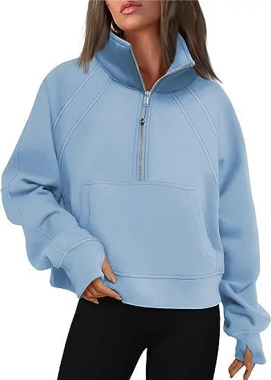 Women's Autumn/Winter Half-Zip Stand Collar Sweatshirt Casual Versatile Long Sleeve Hoodies Pullover