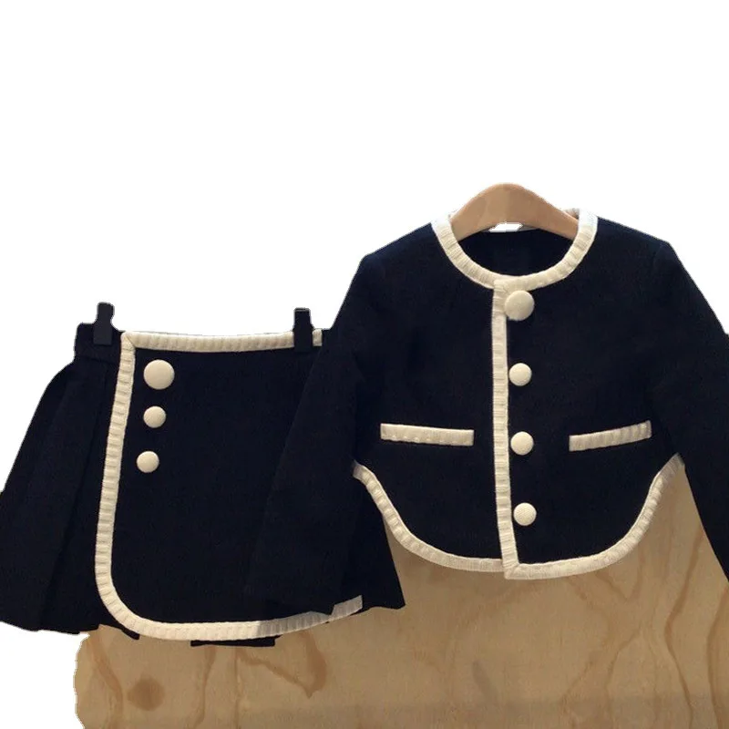 

Girl's Dress Set New Girl Fashion Long-sleeved Cardigan Baby Korean Skirt Two-piece set