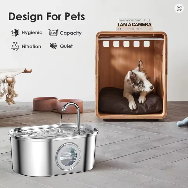3.2L Cat Automatic Water Dispenser Smart Cat Fountain Pet Auto Water Feeder with Visible Window Dog Stainless Steel Water Bowl 2