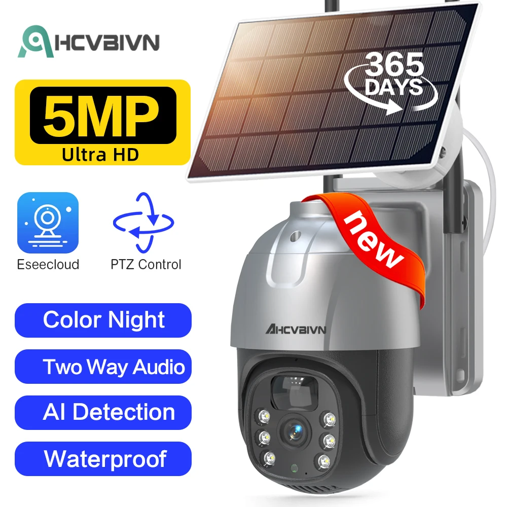 

5MP Wireless WiFi Camera Solar Panel Powered Outdoor Security Protection Surveillance CCTV 360 PTZ Smart Home PIR Secur IP Cam