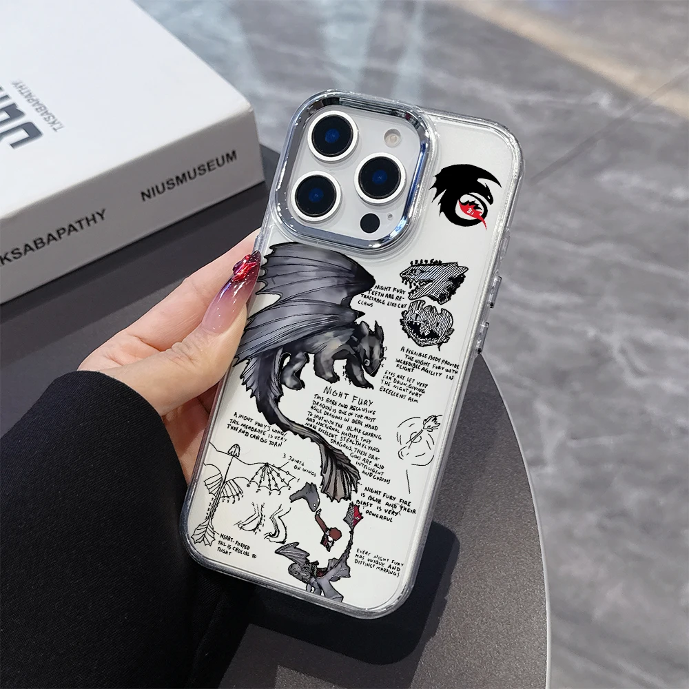 Sleek Black Dragon T-Toothless Plating Transparent Phone Case