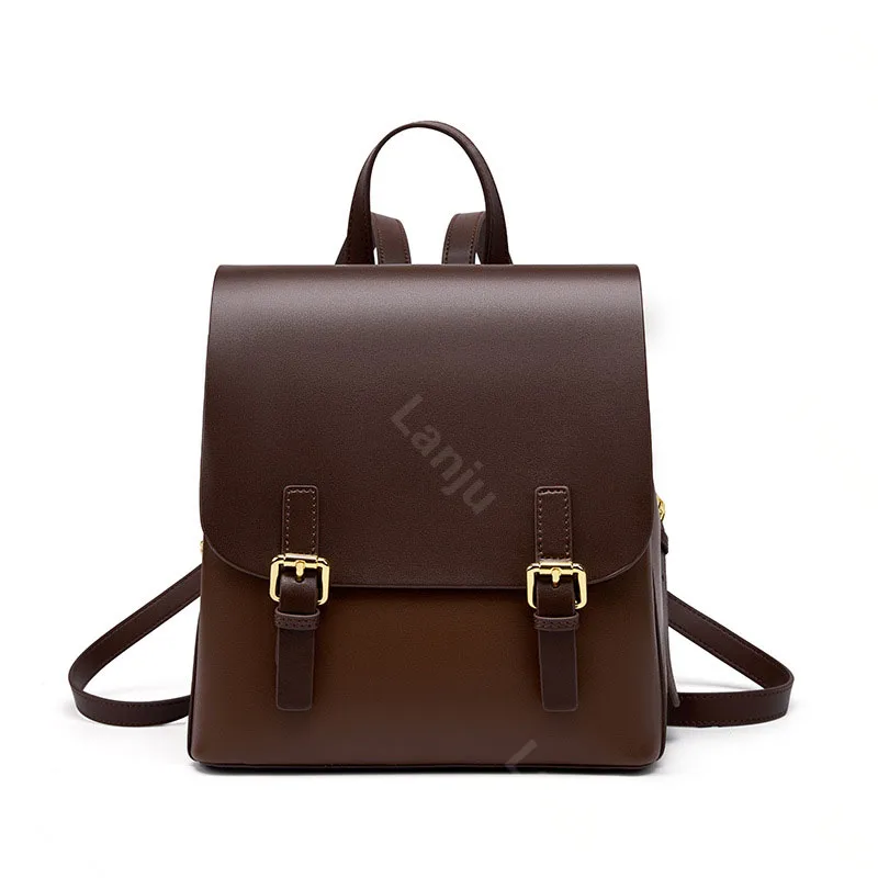 2023 New Backpack Fashion Cowhide Designer Women's One Shoulder Handbag Retro Contrast Color Large Capacity Travel Casual Bag