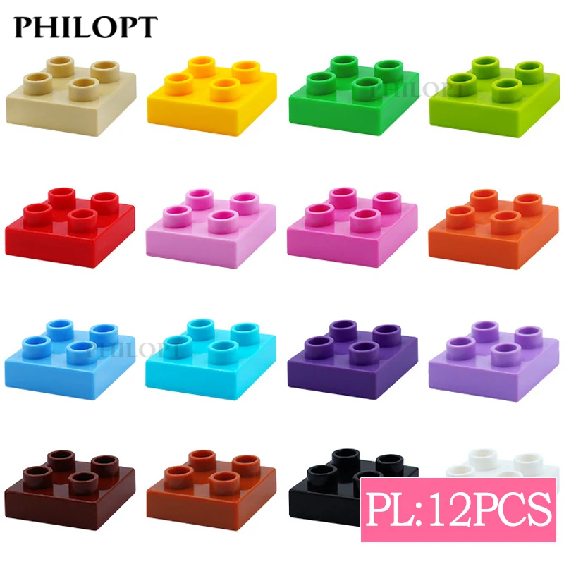 

12pcs DIY Large Building Block Bricks Thin 2X2 Bricks Big Size Assembled Accessories Bulk Part Enlighten Brick Children Toys