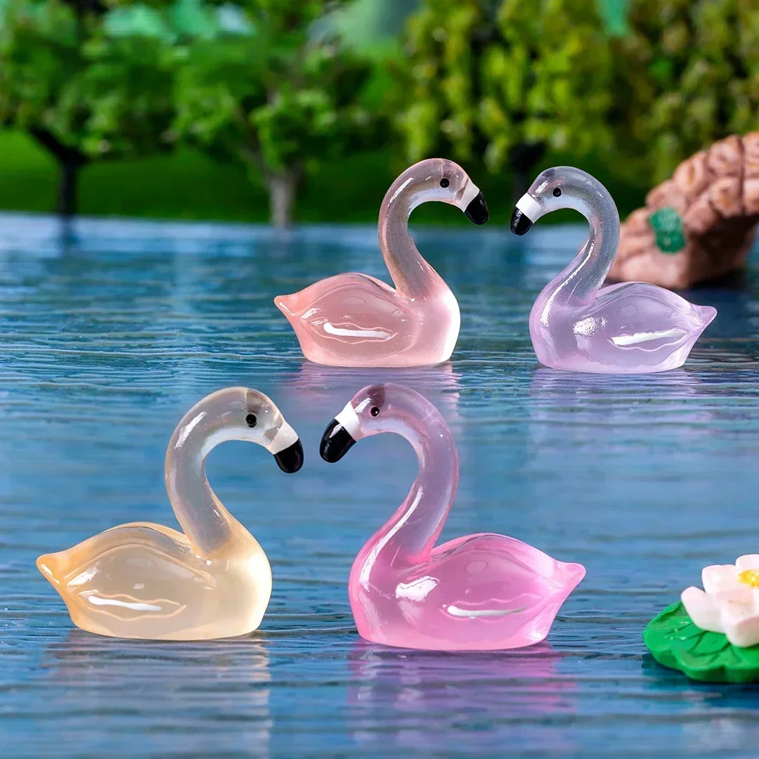 20PCS Luminous Flamingo Mini Figurines Glow-in-the-Dark Fairy Garden Miniatures for Micro Landscape Terrarium Home Decor