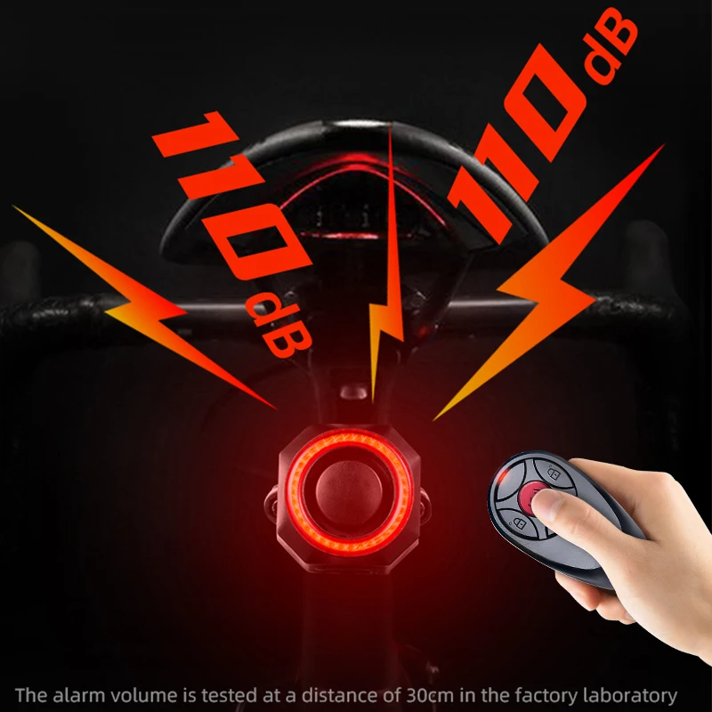 Bicycle Burglar Alarm Taillight Smart Auto Brake Sensing Tail Lamp Remote Control Bike Rear Light IP65 waterproof