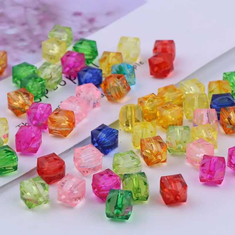 HandbeadedDIYDiamondshapedBeadWovenGypsophila10mmTransparentSquareBeadsWovenAcrylic