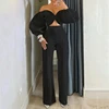 Wefads-Conjunto de dos piezas con hombros descubiertos para mujer, Top corto con espalda descubierta, pantalones ajustados sueltos, color liso, moda de verano