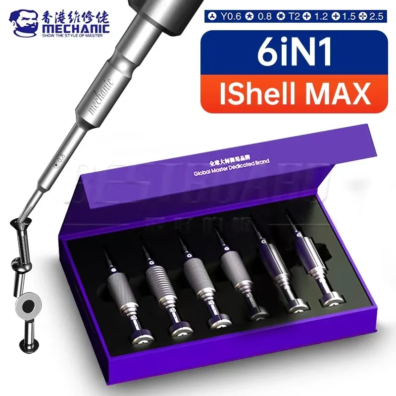 Tools MECHANIC 6in1 IShell MAX Mortar Mini Precision Screwdriver Set Blossom Cross for IPhone Disassembly Phone Repair Tools Set