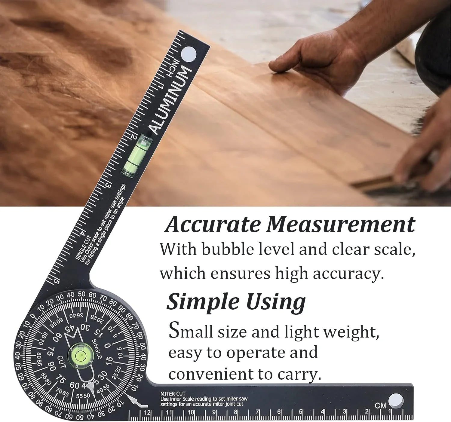 Miter Saw Protractor Aluminum 360&deg; Rotatable Horizontal Angle Ruler Precision Laser-Inside & Outside Miter Angle Measure Finder