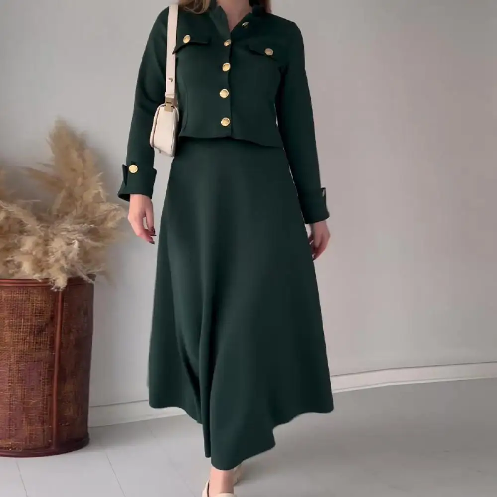 

Cekcya Vintage Solid Dress Sets for Women 2024 Korean Ladies Cardigan with Skirt Female Young Girls Boutique Clothes Set
