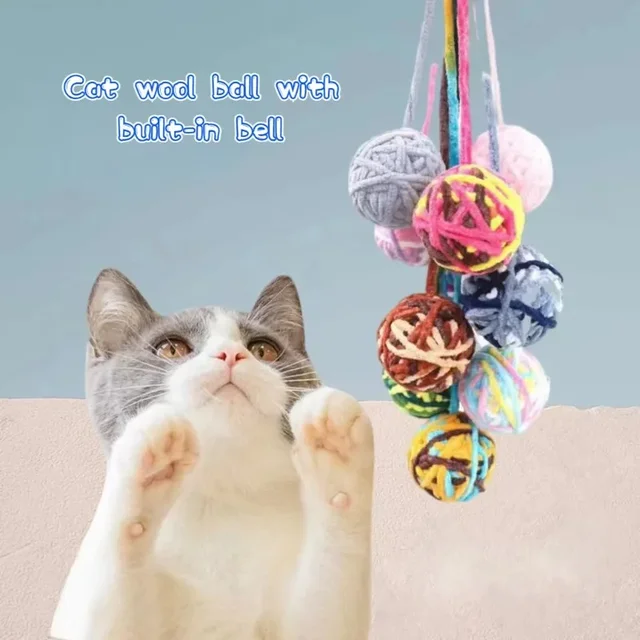 12/6/1Pcs Funny Cat Toys Colorful Yarn Ball with Bell Sounding Interactive Chewing Toy for Kitten Stuffed Toy Ball Cat Supplies 2