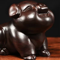 Solid Wood Pig Figurine Ornaments Hand Carving Home Decoration Wooden Pig Happy Feng Shui Office Decoration Gifts for Children 6