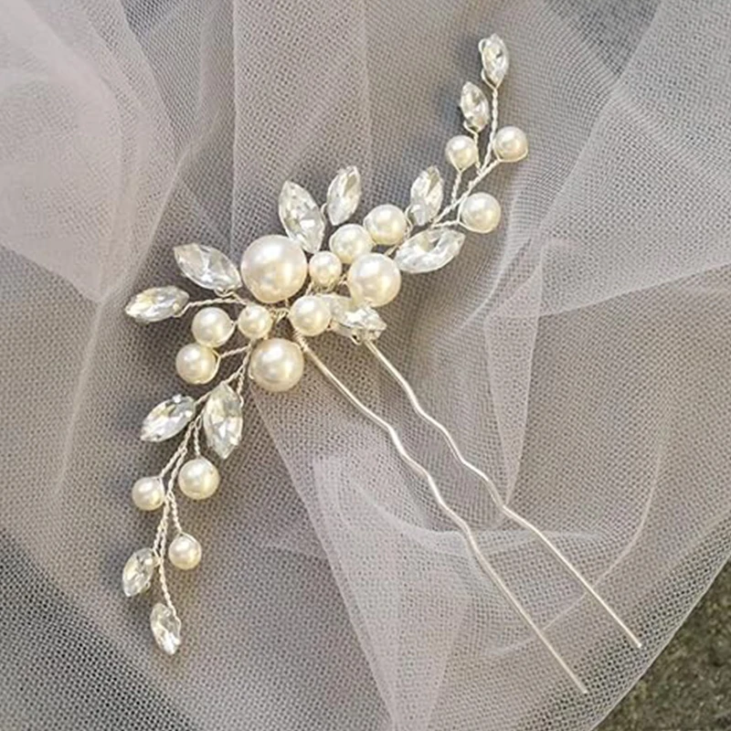 Women's Pearl Wedding Pearl hair clips for brides and bridesmaids Silver rhinestone hair pieces Crystal headpieces