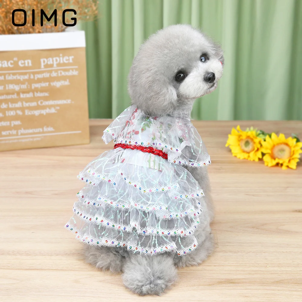 

OIMG Spring Summer New Pet Skirt Sequin Cake Skirt Dog Cat Clothes Teddy Bichon Schnauzer Wedding Dress