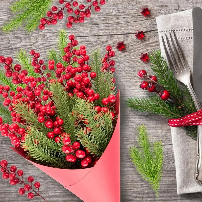 Christmas decorations 10pcs Christmas artificial pine branches red berry branches Christmas tree wreaths gift decorations home accessories
