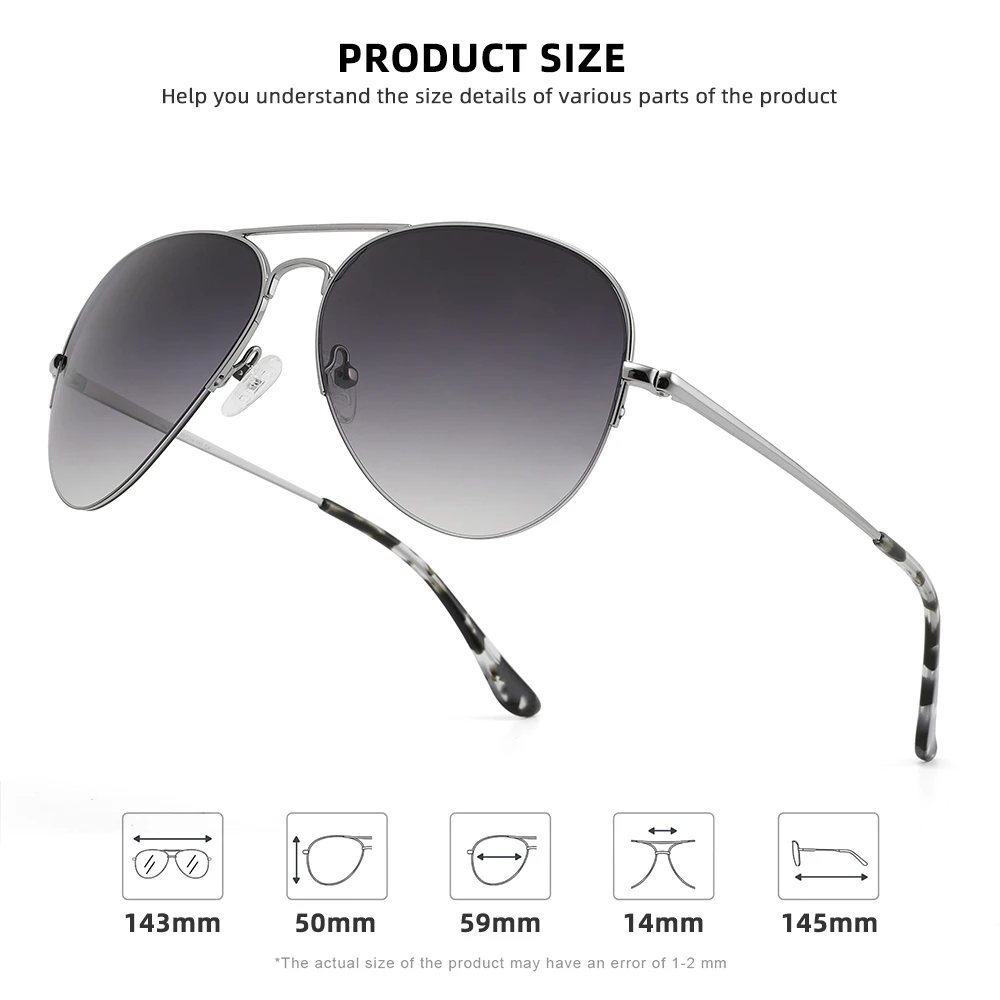Polarized Aviator Sunglasses - Metal Frame UV Protection Unisex Fashion Luxury