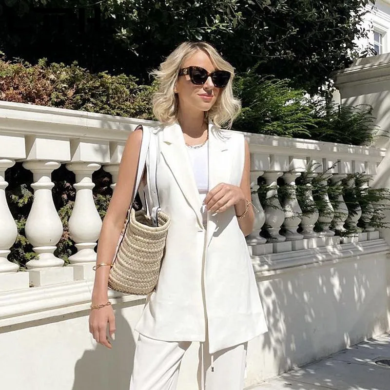 LTPH streetwear casual women blazer vest solid single button sleeveless cardigan outwear Lace-up split suit coat 2021 autumn new