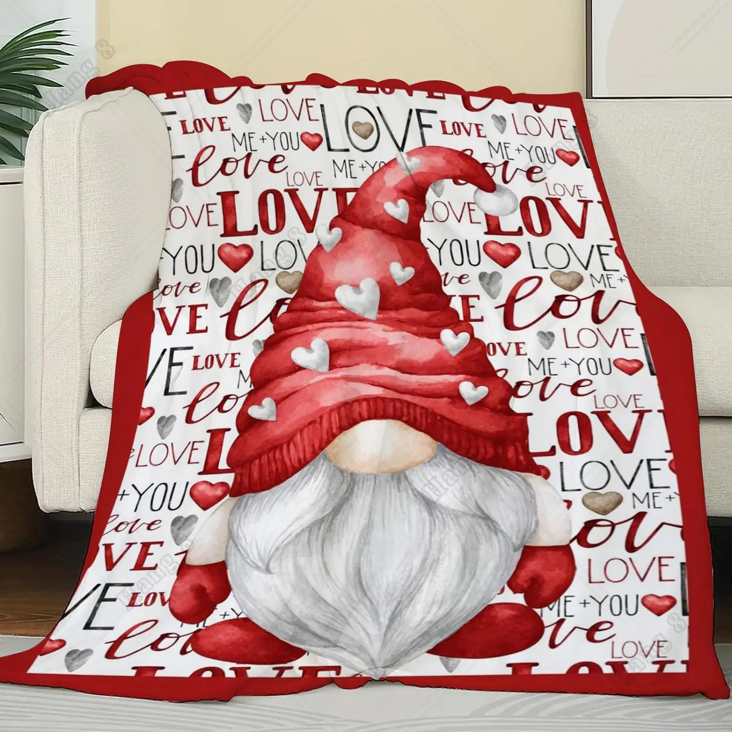 

Gnome Blanket Throw with Letters Love You for Couch Sofa Bedding Room Decor Super Soft Fleece Blankets for Valentine Gifts