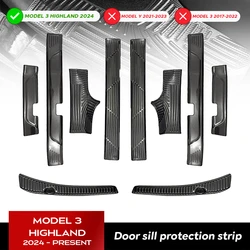 For Tesla New Model 3 Highland 2024 Stainless Steel Metal Threshold and Trunk Protection Strip Carbon Fiber Pattern Inner&Outer