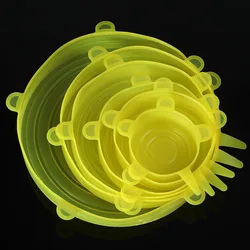 Versatile Silicone Food Covers - Set of 6 Universal Stretch Lids (Round yellow)