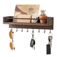 Rustic Wood Floating Shelf Wall Mounted for Entryway Decor Key Holder Rack with 8 Key Hooks For Hanging Keys Coats Dog Leashes 1